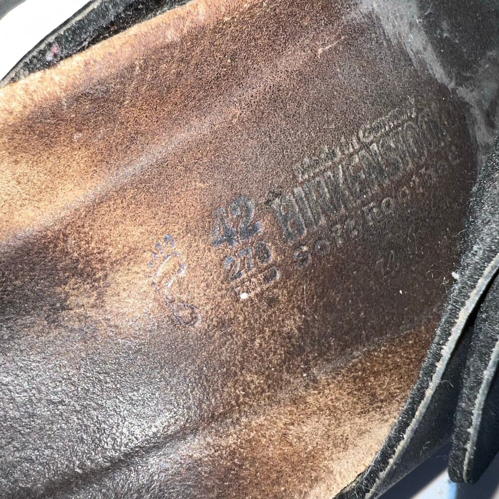 Birkenstock Florida Black Leather Buckle Used Triple Strap Sandals Size 42 - Picture 14 of 16